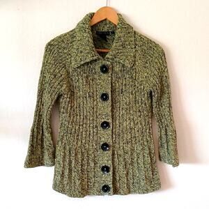 Nomadic Traders Green Knit Flared Sleeve Button Down Cardigan Sweater